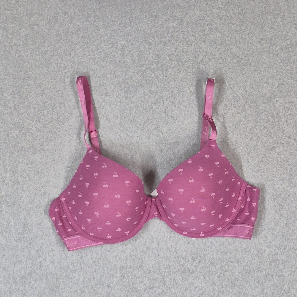 PINK Victoria's Secret Women Bra 36C Cherry Wear Everywhere T Shirt Lightly Line